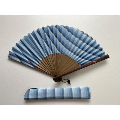 ふるさと納税 白山市 牛首紬　扇子セット(親彫木玉付):青