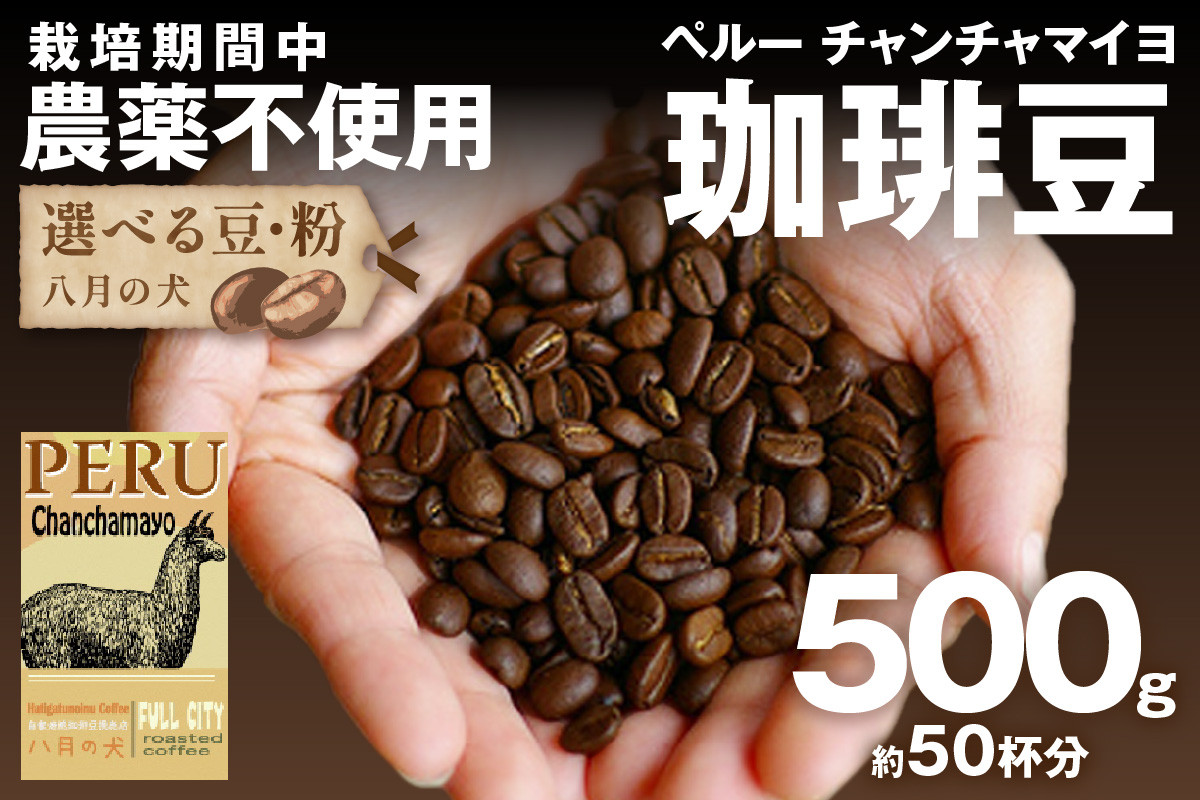 
                  【栽培期間中農薬不使用】自家焙煎コーヒー豆 ペルー チャンチャマイヨ 500g（250g×2）　約50杯分　小分け　豆・粉 選べる  八月の犬 ドリップ 飲み比べ　お試し 珈琲 コーヒー コーヒー豆 豆 自家焙煎 栽培期間中農薬不使用 セット 詰め合わせ 飲み比べ 比べ 送料無料 京都 から 焙煎したて を 直送 美味しい　HA00024
                