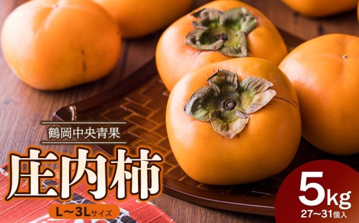 【令和8年産先行予約】 庄内柿（L～3Lサイズ） 5kg (27～31個)　山形県鶴岡市　鶴岡中央青果　|  柿 かき カキ 5キロ 果物 くだもの フルーツ 産地直送 国産 人気 甘い 美味しい お取り寄せ 秋 旬 味覚人気 大容量 期間限定 2026年産 返礼品
