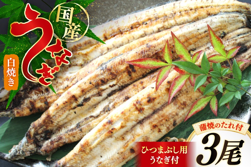 うなぎ 鰻 白焼き 3尾 たれ付き [オーチャンズ 宮崎県 美郷町 31bn0006] ウナギ 国産 蒲焼のたれ 付き タレ たれ 蒲焼 蒲焼き