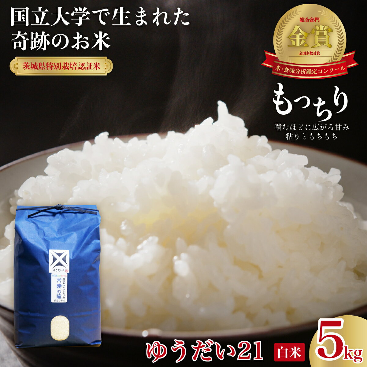 【ふるさと納税】ゆうだい21 常陸の瞳 白米5kg｜米 大粒 もっちり 甘い ゆうだい21 宇都宮大学 コシヒカリ GAP認証 森 ミネラル 水 安全 安心 美味しい 米 ブランド米 食感 希少品種 冷めてもおいしい 茨城県 常陸太田市