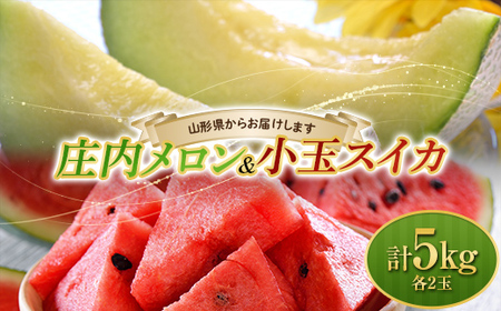 【2027年先行予約】庄内メロン2玉と小玉スイカ2玉の食べ比べ 計4玉 5kg FSY-1019