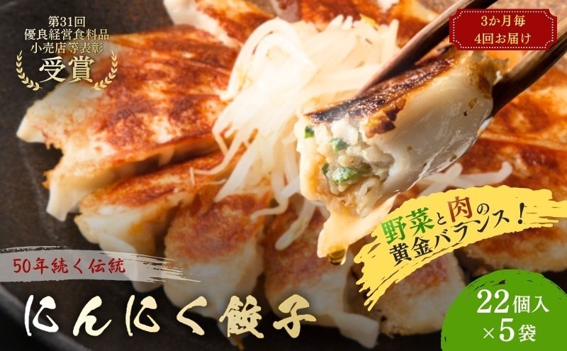 
にんにく餃子110個(22個入×5袋)3ヶ月毎4回お届け
