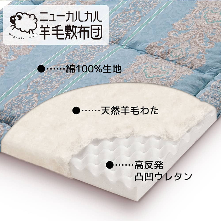 とにかく軽くてお手入れ簡単！「ニューカルカル羊毛敷布団」 シングルサイズ100cm×210cm【ピンク】◇