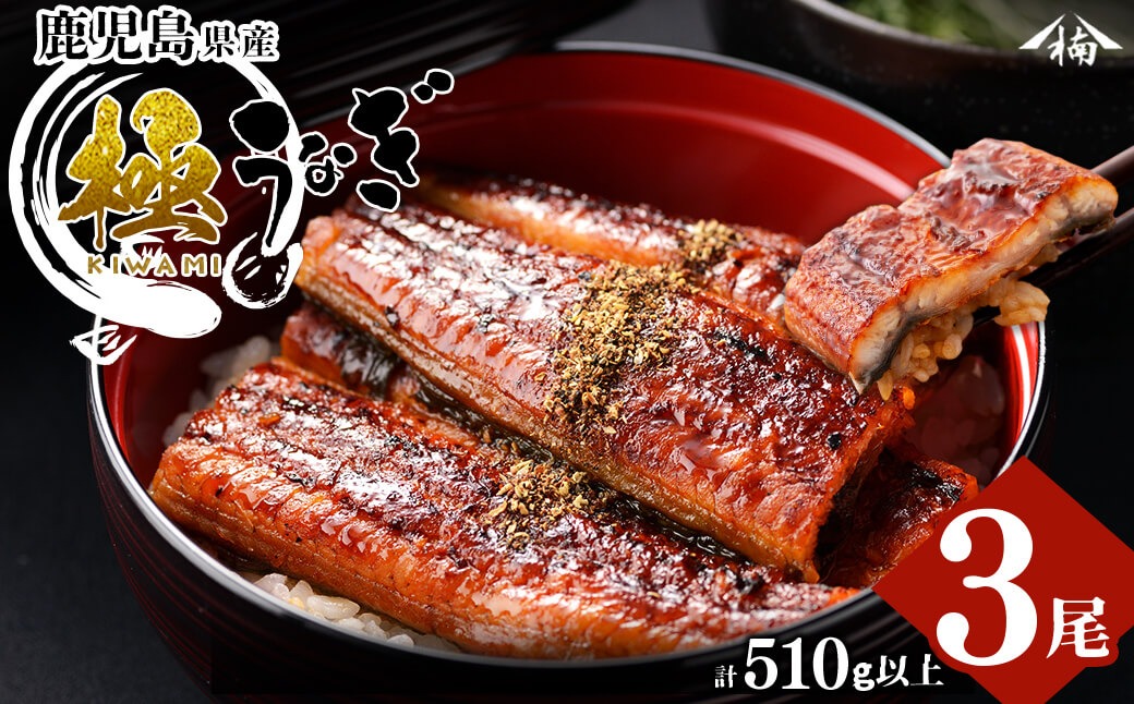 楠田の極うなぎ 蒲焼き170g以上×3尾(510g以上)