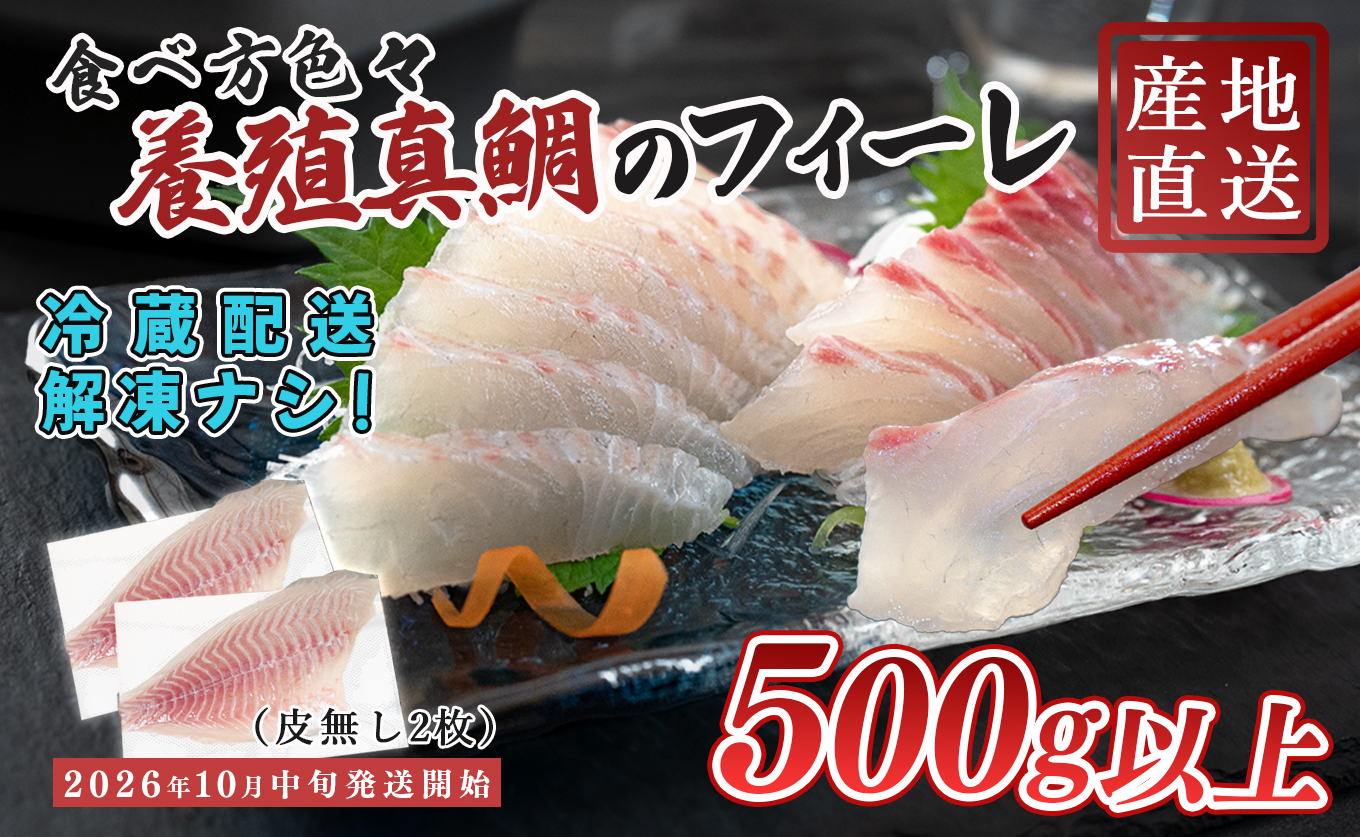 【先行受付】 朝獲れ 真鯛 フィーレ 皮なし 500g以上 刺身 冷蔵 養殖 たい タイ マダイ セット 真空パック 産地直送 当日発送 鮮度抜群 鯛めし 鯛丼 海鮮丼 カルパッチョ お取り寄せ ギフト 贈答 はやぶさ水産 四国 高知県 大月町 柏島産