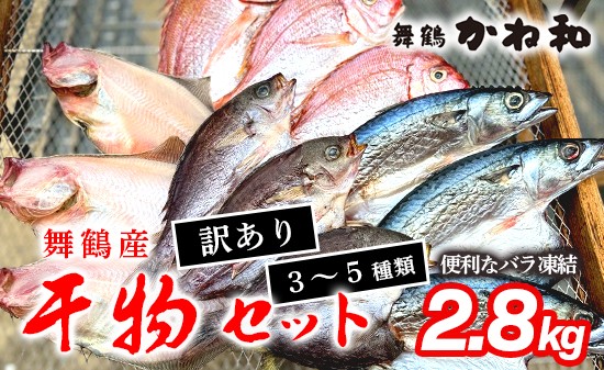 
            【訳あり】 干物 約2.8kg 3～5種類 セット 塩のみで製造 詰め合わせ 冷凍 カレイ あじ サバ イサキ トビウオ 鯛 タイ ひもの 不揃い おすすめ お取り寄せ 魚 冷凍 新鮮 海鮮 京都府 舞鶴市
          