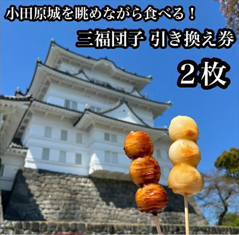 小田原城を眺めながら食べるお団子 三福団子引換券 2本分 くるみ味噌 みたらし団子【 引換券 神奈川県 小田原市 団子】