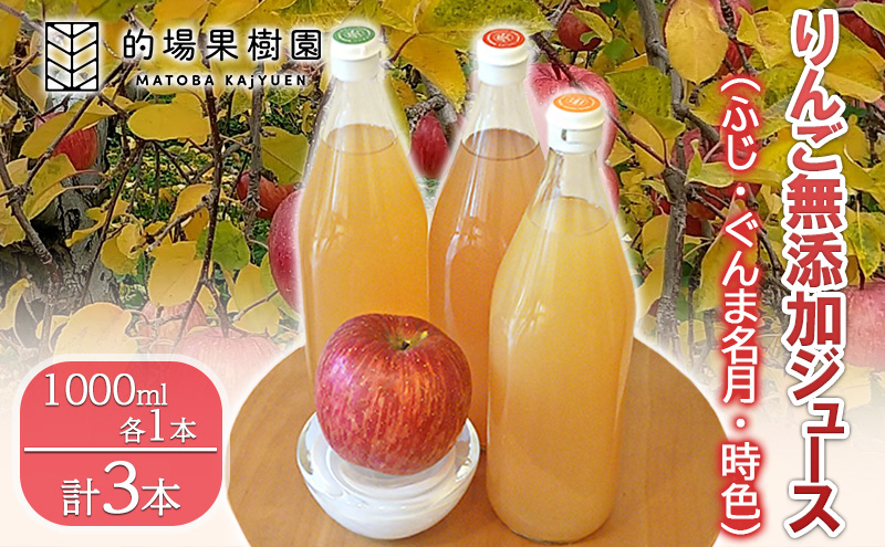 りんご無添加ジュース（ふじ・ぐんま名月・時色）1000ml×各1本計3本