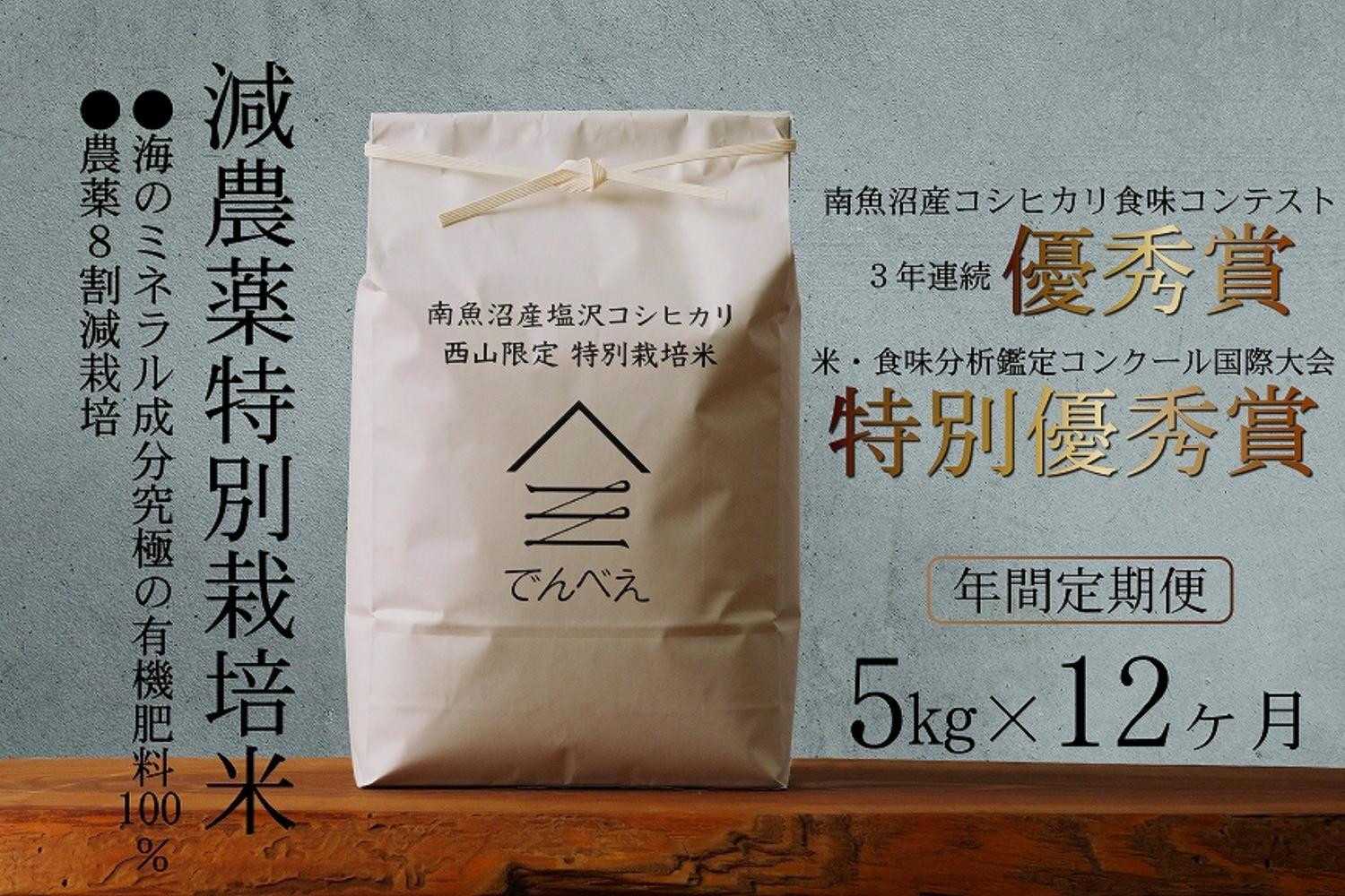 
【年間定期便令和6年産新米予約】南魚沼食味コンクール3年連続優秀賞　減農薬特別栽培米5kg×12回　南魚沼塩沢産コシヒカリ
