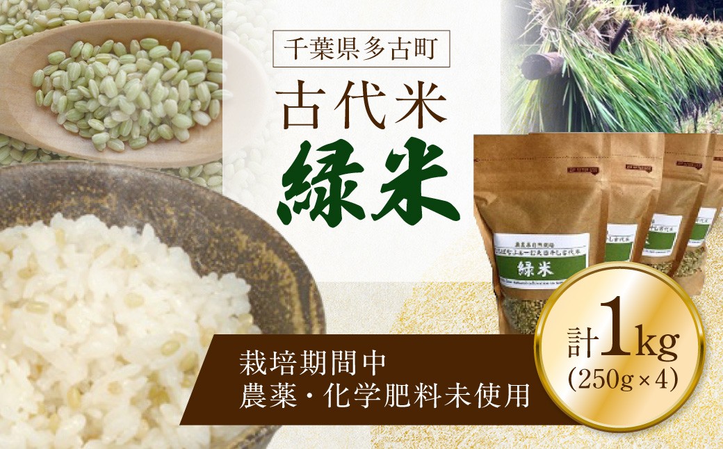 
                  栽培期間中農薬化学肥料不使用の古代米「緑米」250g×4 TAKJ003
                