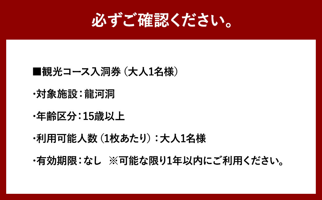 【日本三大鍾乳洞】龍河洞観光コース入洞券 大人1名分