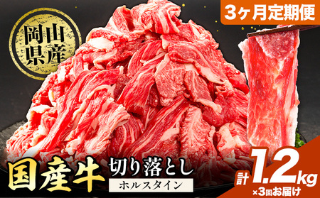 【3ヶ月定期便】牛肉 肉 国産牛 切り落とし ホルスタイン 大容量 小分け 1.2kg(300g×4)《お申込み月の翌月から出荷開始》牛肉 岡山県産 岡山県 矢掛市 お肉 にく カレー 牛丼