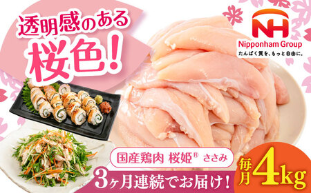 【全3回定期便】桜姫 ささみ 計4kg（2kg×2パック）【東日本フード株式会社】 国産 鶏 とり肉 ささみ ササミ 冷凍 北海道 [AXBM073]