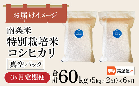 【6ヶ月連続お届け】【令和5年産】南条米 特別栽培米コシヒカリ 真空パック 10kg(5kg×2袋)×6ヶ月 (計60kg)[I-011001]