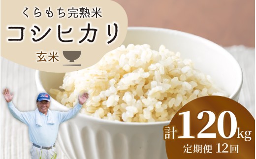 【先行予約】【令和8年産 新米】【12ヶ月定期便】くらもち完熟米 コシヒカリ （玄米）10kg（5kg×2袋）×12回　計120kg