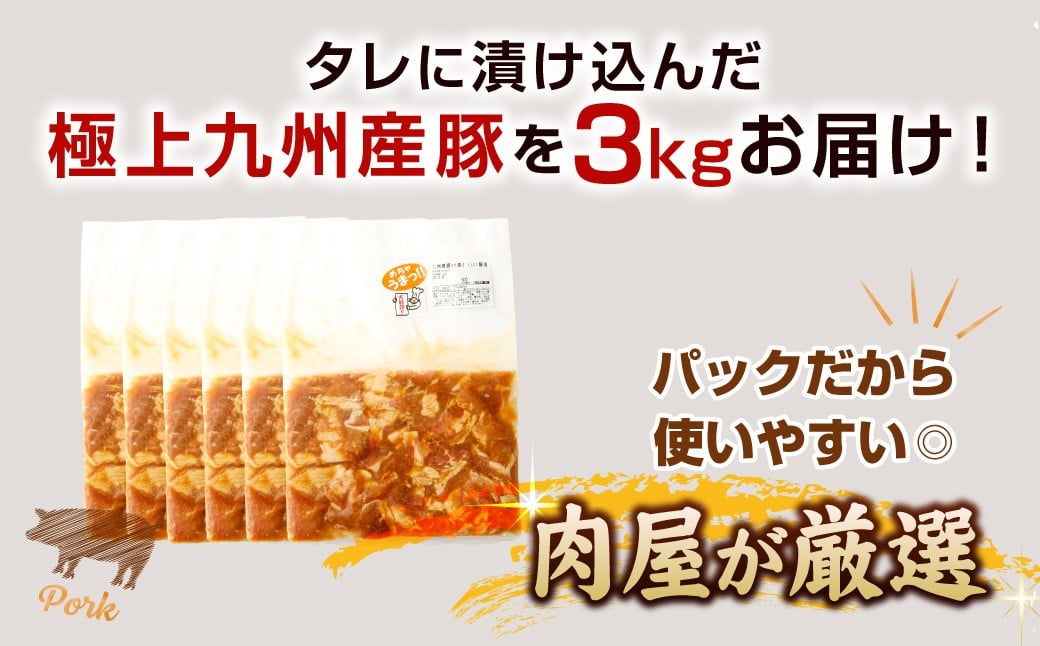 【14営業日以内発送】【にんにく醤油】九州産豚 タレ漬け 3kg 豚肉 肉 お肉 九州産 味付け 小分け 簡単調理