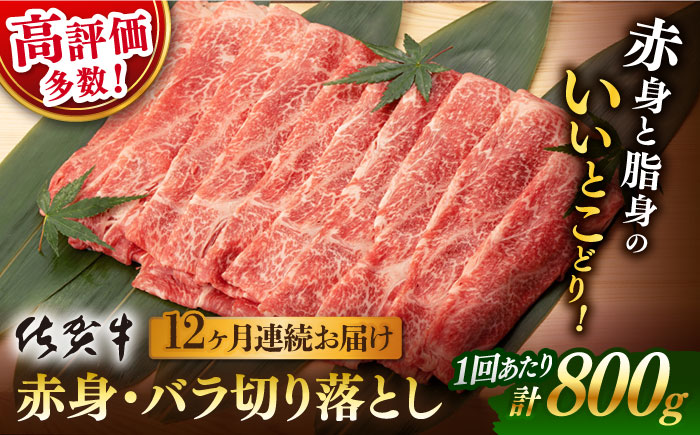 【12回定期便】【先行予約】 佐賀牛 赤身・バラ 切り落とし 800g (400g ×2P 総計 9.6kg)【桑原畜産】 [NAB052] 佐賀牛 牛肉 切り落とし 佐賀牛 牛肉 切り落とし