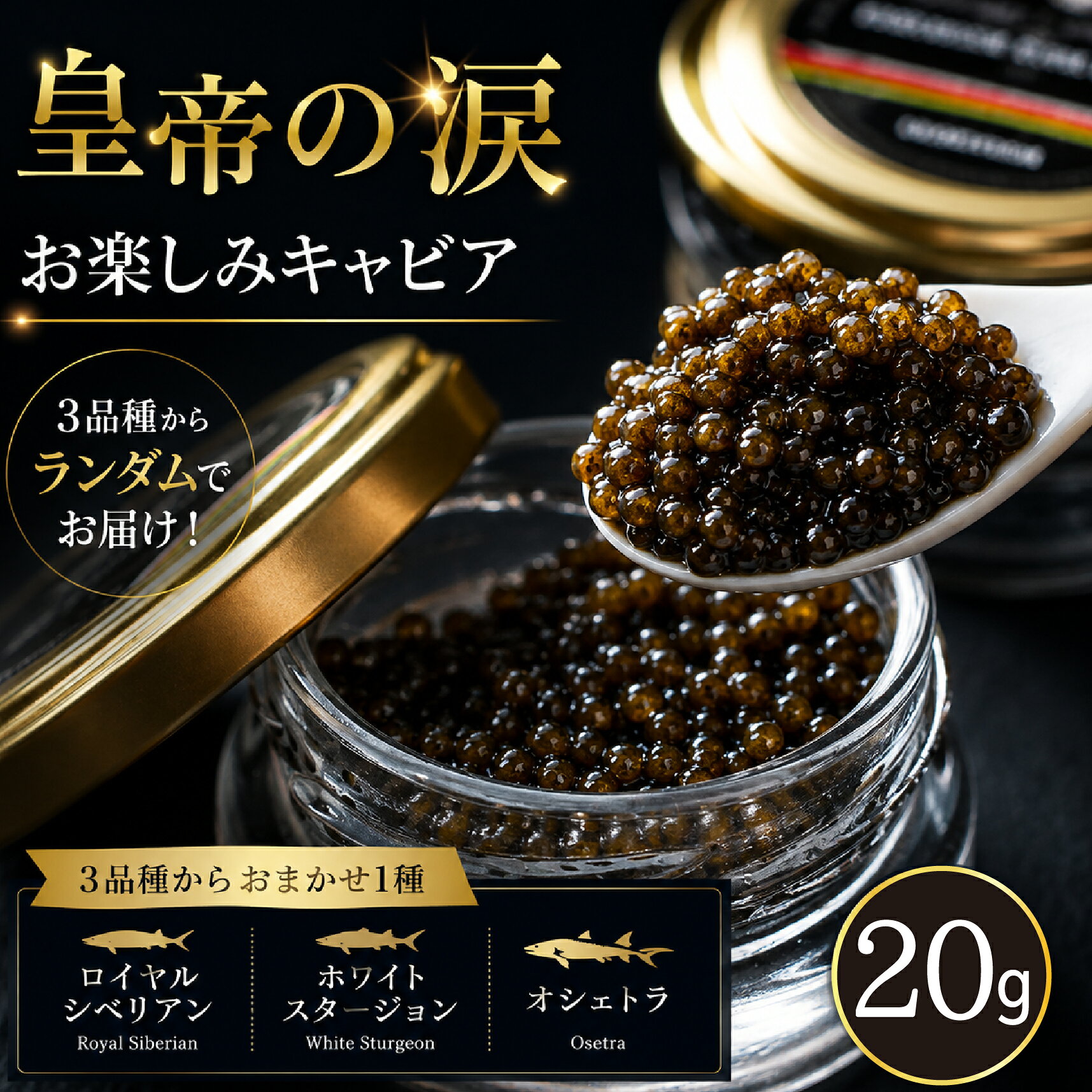 【ふるさと納税】【お試しキャビア】皇帝の涙 20g 3品種からランダムで1種（ロイヤルシベリアン,ホワイトスタージョン,オシェトラ）国産 チョウザメ キャビア