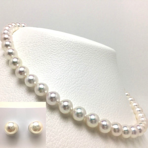 老舗の真珠専門店・高品質アコヤ真珠ネックレスセット8.5～9.0ミリ（イヤリングセット） / あこや ネックレス 真珠 伊勢志摩 志摩 アクセサリー ギフト パール 母の日 成人 記念 入学式 卒業式