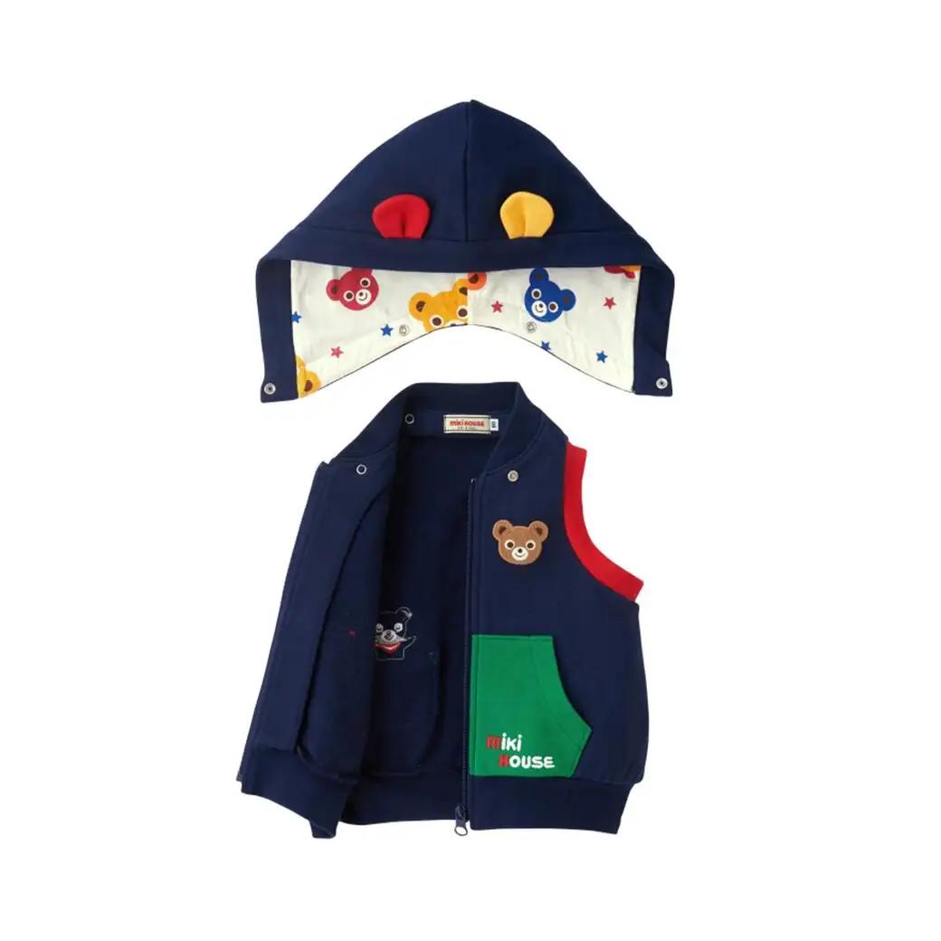 ベビー服 ミキハウス フード付きベスト【紺ー110】ベビー