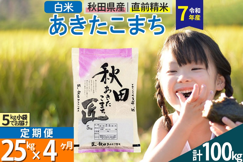 【白米】＜令和7年産＞ 《定期便4ヶ月》秋田県産 あきたこまち 匠 25kg (5kg×5袋)×4回 25キロ お米 |02_snk-010904s