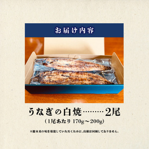 うなぎの白焼 2尾セット（特大サイズ 一尾 170g～200g）_国産 うなぎ 白焼 特大 一尾 170g ～ 200g × 2尾 うなぎ白焼き ひつまぶし 簡単調理 小分け アクセント 柚子胡椒 食