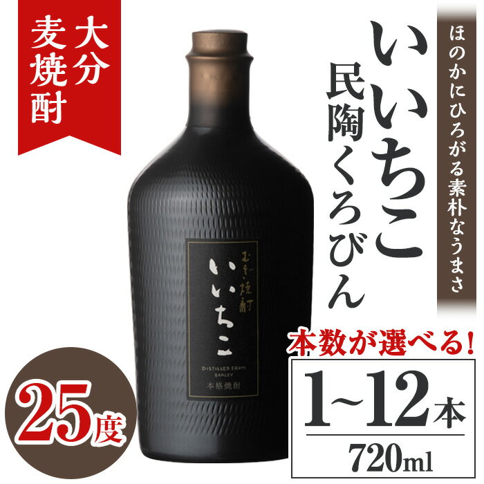 【ふるさと納税】＜本数が選べる！＞いいちこ民陶くろびん 25度(720ml×1本・6本・12本)酒 お酒 むぎ焼酎 720ml 麦焼酎 いいちこ アルコール 飲料 常温【106100501・106105500・106105600】【酒のひろた】