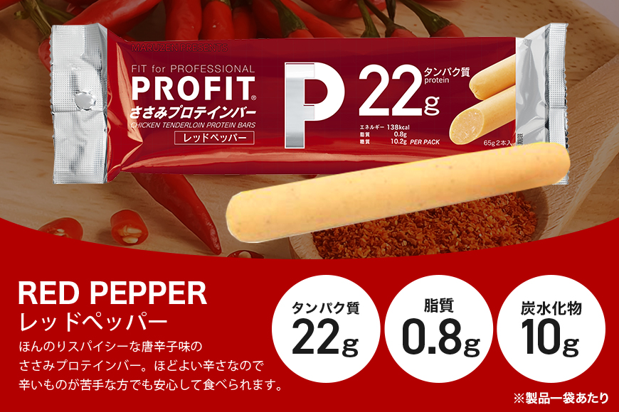 プロテインバー プロフィット ささみプロテインバー レッドペッパー PROFIT プロテイン ダイエット 筋トレ 丸善 profit 低カロリー 低脂質 常温 常備 個包装 たんぱく質 ササミ タンパ
