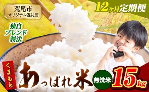 【12ヶ月定期便】熊本県産 くまもとあっぱれ米 ブレンド米 15kg 熊本県産 ふるさと納税 無洗米 精米 米 こめ ふるさとのうぜい コメ お米 おこめ《1月から出荷開始》