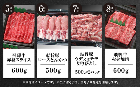 《定期便》全12回 飛騨牛＆ 結旨豚 大容量 | 肉 お肉 豚肉 牛肉 国産 食べ比べ セット 白川郷 岐阜県 白川村 ブランド豚 人気 おすすめ ギフト 飛騨高山ミート 198000円 [MS108