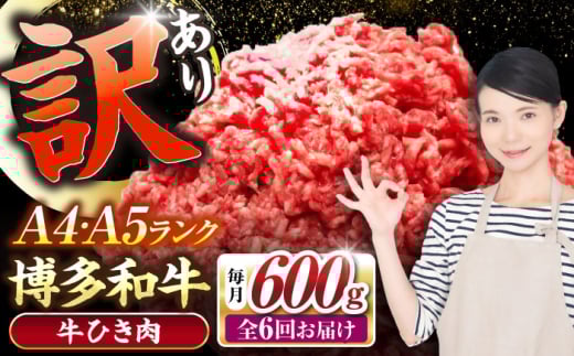 【全6回定期便】【訳あり】 博多和牛 100％ ミンチ (挽肉) 600g（300g×2個） 《豊前市》【株式会社木村食品】 ひき肉 牛肉 ハンバーグ [VDZ094]