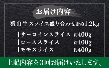 【全3回定期便】【葉山牛】1.2kg　スライス盛合せ ／ 牛肉 黒毛和牛 神奈川県 特産品【葉山牛ステーキレストラン 角車】[ASBD047]