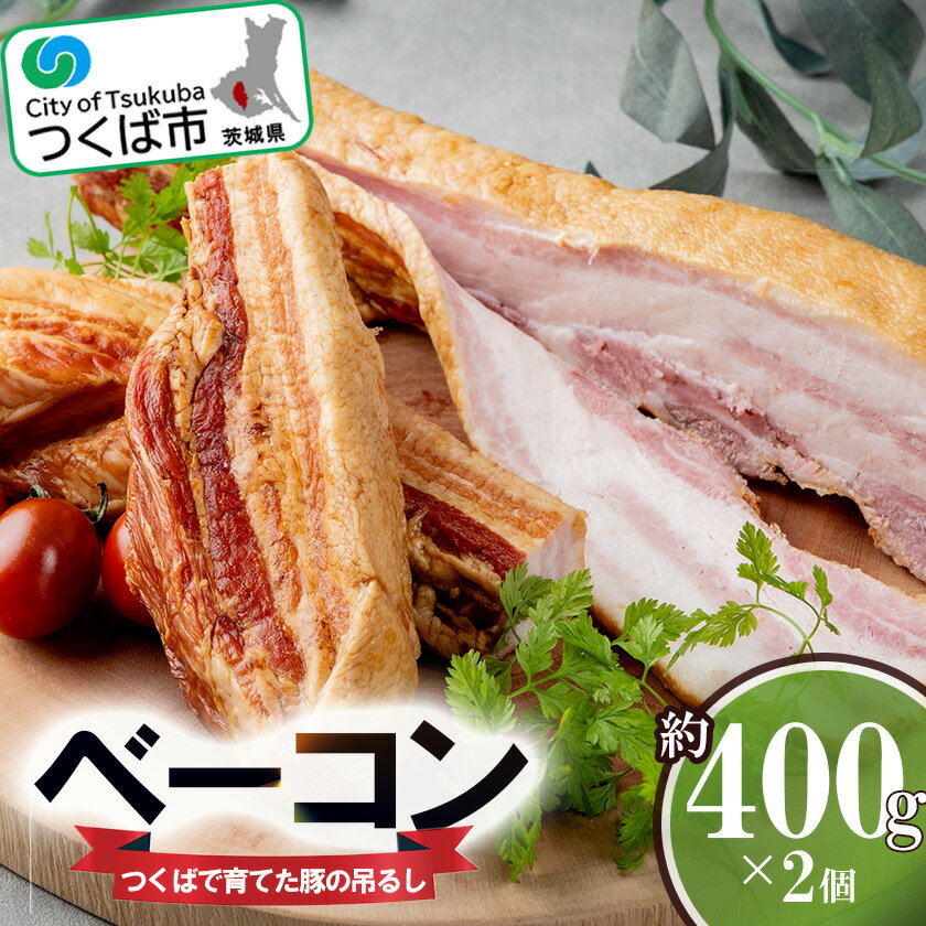 【ふるさと納税】つくばで育てた豚の吊るしベーコン 2個セット | 茨城県 つくば市 豚肉 おつまみ 肉 加工品 ハム 冷蔵 セット