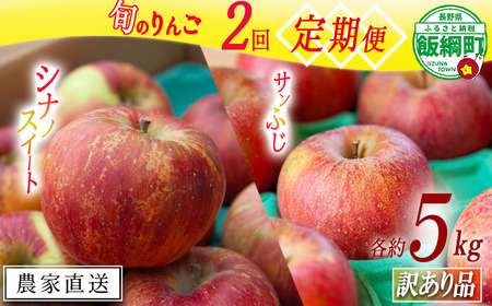 旬のりんご 【 定期便 】 訳あり 5kg × 2回 ヤマハチ農園 沖縄県への配送不可 2026年10月上旬頃から2026年12月下旬頃まで順次発送予定 令和8年度収穫分 BLOF理論栽培 傷 不揃い