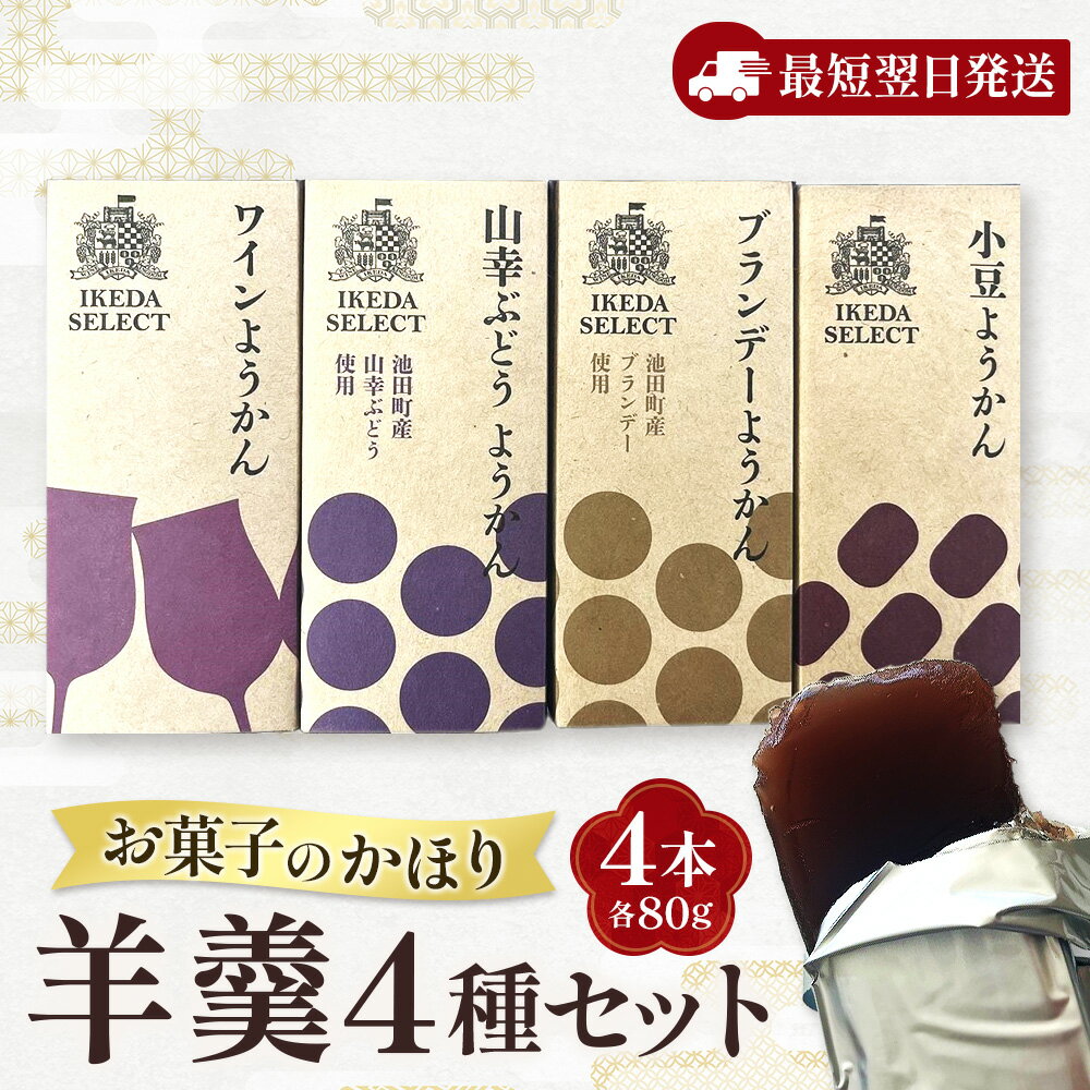 【ふるさと納税】北海道 羊羹 お試し4種4本 最短翌日発送 ポスト投函 食べきりサイズ 80g×4本 常温 ようかん 羊かん ヨウカン 餡子 ぶどう お菓子のかほり 北海道池田町