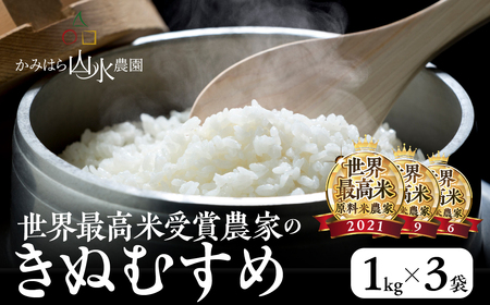 新米予約受付【2024年産】きぬむすめ 3kg（1kg×3）精米 米 令和6年産【かみはら山水農園】下呂市 上原 かみはら お米【28-11】