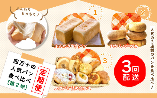 R6-376．【3回定期便】ふんわり・もっちり美味しい！四万十の人気パン食べ比べ定期便［第2弾］