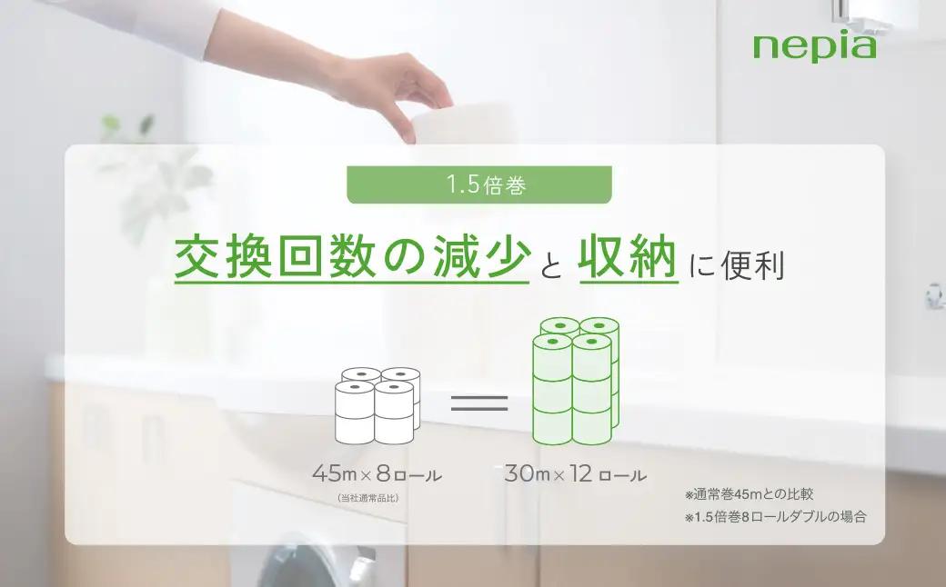 ネピアトイレットロール1.5倍巻45m巻8ロールダブル×8パック | 日用品 消耗品 必需品 ティッシュ トイレットペーパー トイレットロール ダブル 無香料 ストック 花粉症 花粉 防災 備蓄 まと