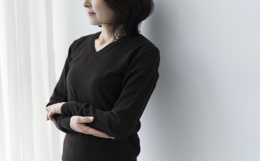 Vネックプルオーバー 度詰（コゲチャ）女性用サイズ:L(40)≪白田のカシミヤ≫