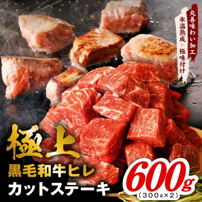 極上黒毛和牛ヒレ カットステーキ 合計 600g【氷温熟成×極味付け 300g×2P 牛肉 和牛 経産牛 サイコロステーキ 小分け 訳あり サイズ不揃い】 mrz0408