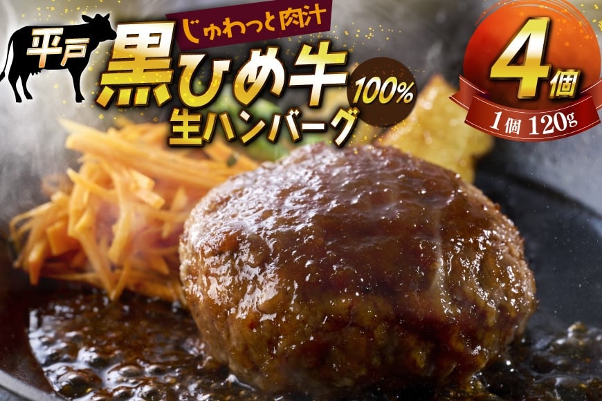 
            ハンバーグ 牛 100% 冷凍 平戸黒ひめ牛 120g 4個 [畑原畜産 長崎県 平戸市 hr42bgy400218] 100 生 生ハンバーグ
          