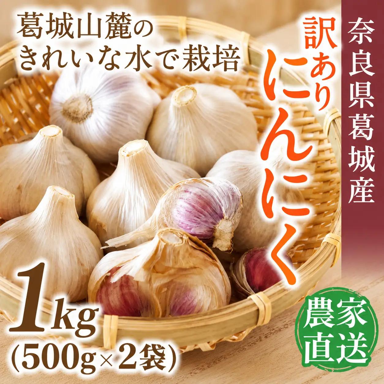 にんにく 奈良県葛城産 訳あり 約1kg(500g×2袋)  【入金確認後１か月以内に発送】葛城市【smlk017】