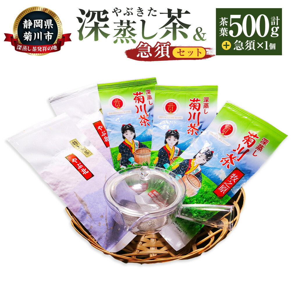 【ふるさと納税】やぶきた深蒸し茶 と 急須セット 1本あたり100g 2種 計5本 計500g やぶ北 やぶ北煎茶 深蒸し茶 深蒸し 煎茶牧之原 煎茶 日本茶 緑茶 急須 付き カゴ網 普通サイズ 容量200ml セット 詰め合わせ 静岡県産 静岡県 菊川市 送料無料