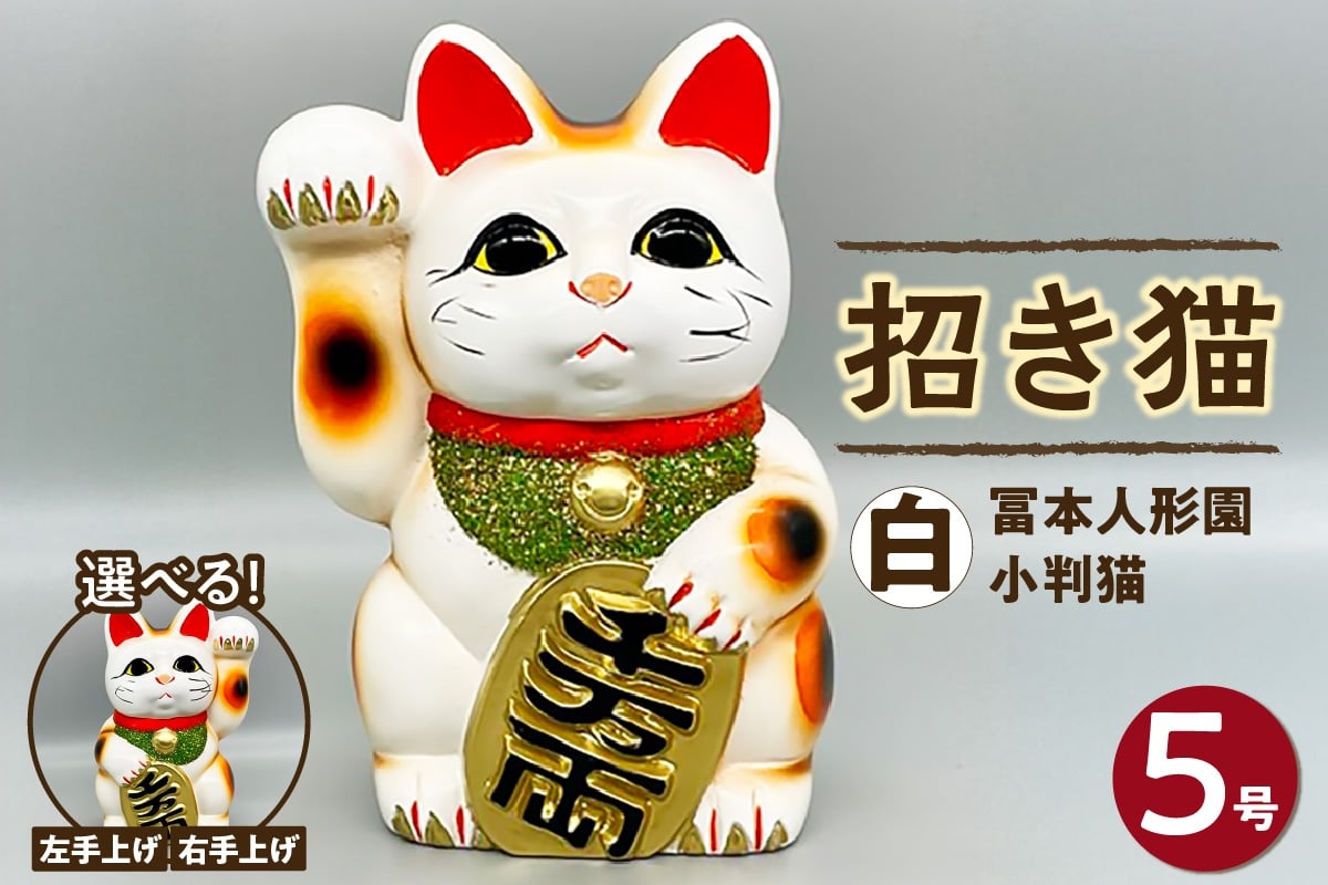 
            冨本人形園　招き猫　5号小判猫　白（左手上げ/右手上げ）
          