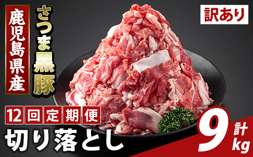 K-429-H ＜12回定期便＞＜訳あり＞鹿児島県産 さつま黒豚切り落とし(計9kg) 【ふるさと産直バザール】霧島市 部位ミックス 切落し 黒豚 国産 鹿児島県産 肉 精肉 ワケアリ 定期便
