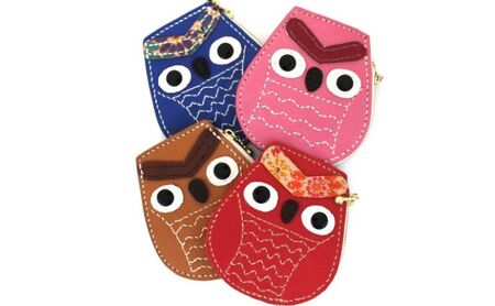 小銭入れ コインケース フクロウ小銭入れ ウォレットケース フクロウ 牛革 レザー 手作り ハンドメイド 福祉施設 