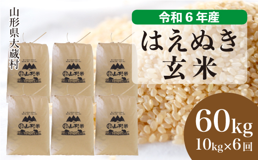 ＜令和6年産米＞ 山形県産 はえぬき 【玄米】60kg定期便(10kg×6回)　お申込みから2週間程度でお届け