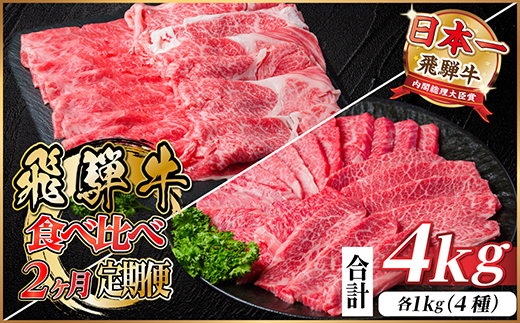 飛騨牛霜降り・赤身食べ比べセット　2ヶ月定期便　計4kg　A4〜A5【配送不可地域：離島】【4058459】