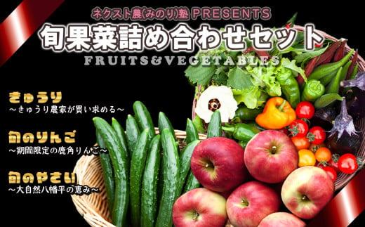 《先行予約》令和7年産 ネクスト農（みのり）塾 PRESENTS 旬果菜詰め合わせセット「きゅうり／旬のりんご／旬の野菜」【優作ファーム】●2025年9月中旬発送開始 野菜 旬 果物 くだもの フルーツ 食べ比べ セット 詰め合わせ 贅沢 特産 国産 鹿角産 秋田県 秋田 あきた 鹿角市 鹿角 かづの ギフト プレゼント